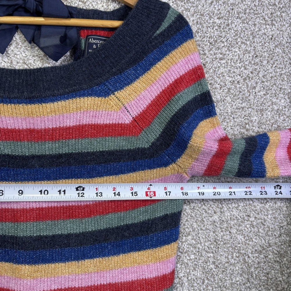 Abercrombie & Fitch Sweater Womens Medium Multicolor Striped Boat Neck Bow Knit‎ - Picture 4 of 6